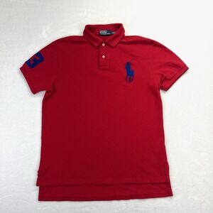 Polo Ralph Lauren Mens Big Pony Polo Shirt Red Blue Size L Short Sleeve Cotton